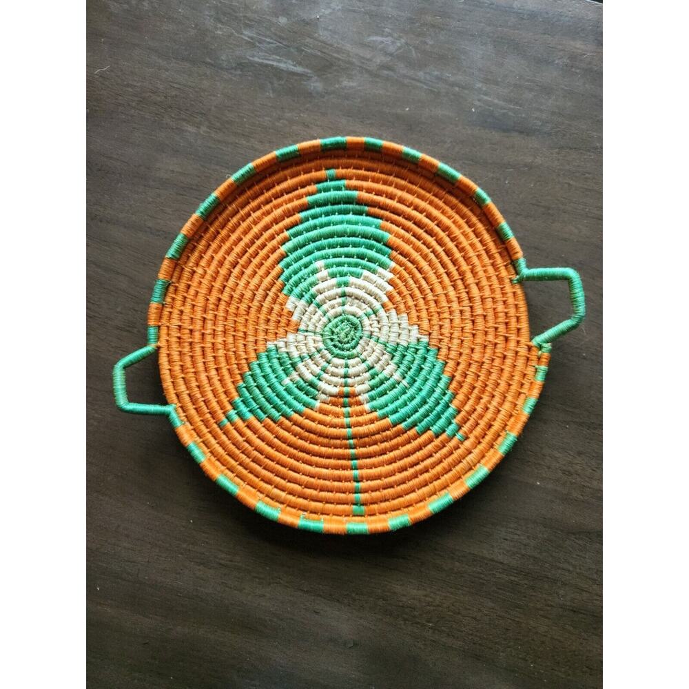 11" Weave Basket-Seafoam green & Orange.Bread or Wall/Table Decor Plate Charger